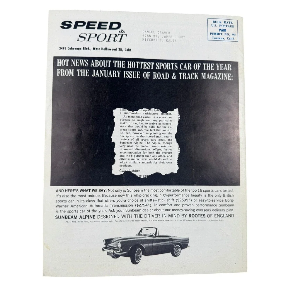 RARE VNTG March 64 Speed & Sport Magazine SCCA Riverside Raceway Sunbeam Alpine‎